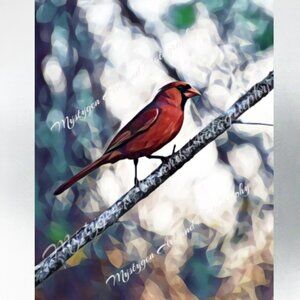 Cardinal on 11 x 14 metal with Float mount for hanging.